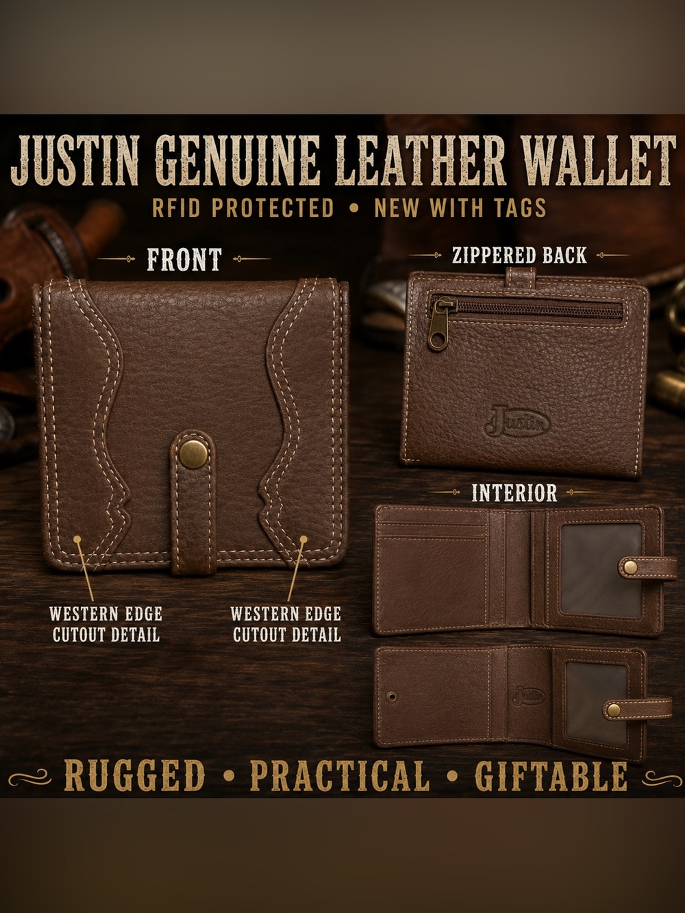 Justin Boots Brown and Black Logo Hang Tag